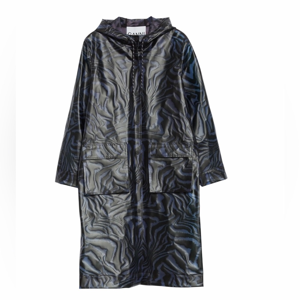 GANNI Tiger Print Water Repellent Biodegradable Raincoat EU36/US4 Oversized - Picture 3 of 10